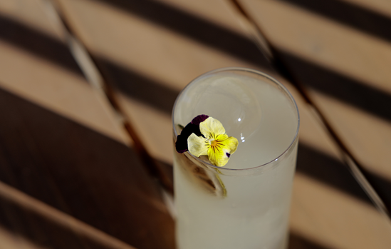 Cocktail signature aux fleurs comestibles de la soirée Proof of Talk
